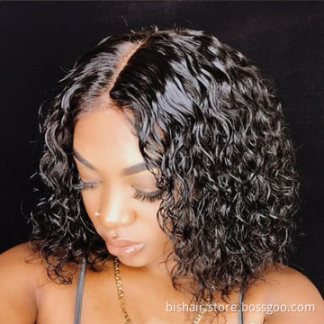 Wholesale Short Cut Pixie Curly Bob Wig With Brazilian Human Remy Hair 13X4X1 Transparent T Lace Part Wig For Black Women
